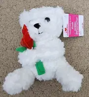 Valentine Teddy Bear White With Rose Small 7"