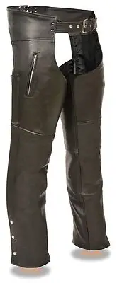 MEN'S MOTORCYCLE RIDERS ZIPPERED THIGH POCKETS BIKERS CHAP VERY SOFT LEATHER