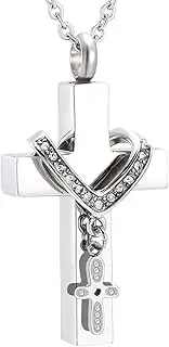 DOTUIARG Cremation Jewelry for Ashes Cross Urn Necklace Pendant Stainless Steel Crystal Ash Memorial Pendant of Women