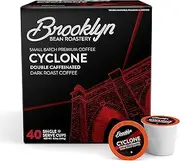 Brooklyn Beans Cyclone Gourmet Coffee Pods - Compatible with Keurig K Cup Brewers Including 2.0 Machines, 40 Count, Strong and Intense Double Caffeine