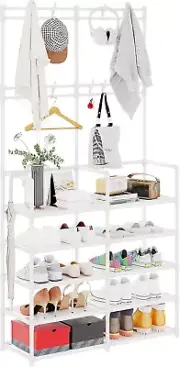 5-Tier Coat and Shoe Rack with 9 Hooks for Entryway and Living Room