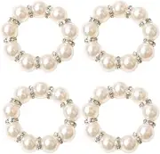 4PCS Handmade Pearl Napkin Ring Diamond Paper Towel Ring Table Cloth Buckle Wedding Party Home Decor (Color : B 4 PCS)