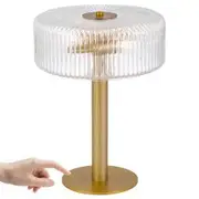 Telbix Lighting Brizo Clear Ribbed Glass Touch Table Lamp - Antique Brass