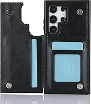 GoshukunTech Wallet Case for Galaxy S25 Ultra 5G[Double Magnetic Clasp Durable Shockproof Cover] with Card Holders PU Leather Kickstand Card Slots for Samsung Galaxy S25 Ultra 5G-Black