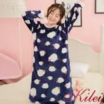 【KILEI】滿版綿羊插圖連身裙水貂絨長袖睡衣XA3910(個性深藍)全尺碼