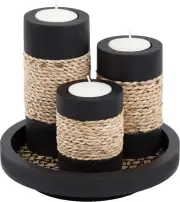 IYARA CRAFT Tealight Candle Holders with Tray Set of 3 Brown, Black