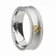 IRISH STERLING SILVER & 10K Trinity Knot Ring Brushed Finish Made Ireland BORU