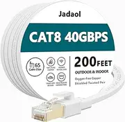 Cat8 Ethernet Cable 200 ft (60.96m), Outdoor&Indoor, Flat 40Gbps 2000MHz S/FTP Cable, Heavy Duty Internet Cord, UV Resistant Weatherproof Shielded RJ45 for Router, Modem, Switch, Gaming, PC, TV, White