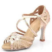 Women's Latin Dance Shoes Salsa Shoes Dance Shoes Performance Indoor Glitter Crystal Sequined Jeweled Heel Peep Toe Buckle Cross Strap Adults' Almond Black Red