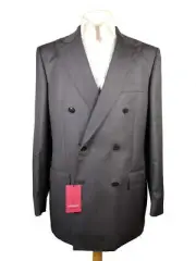 Luigi Bianchi Suit 41/42R Mid grey striped Double breasted Pure wool Loro Piana