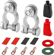 Car Battery Terminal Kit, Including 2 Connectors 4 Copper Lugs 4 Heatshrink Tubes 2 Terminal Covers 2 Washers Battery Terminal Connectors for Boats Trucks Cars Campers