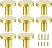 8PCS Brass Gold Cabinet Knobs, 25mm Small Round Dresser Knobs, Solid Modern Single Hole Drawer Knobs, Metal Cupboard with Screws Decorative Kitchen Hardware (8, 25mm/1inch)