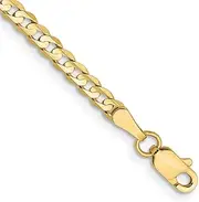 [JewelryWeb] 10k Solid Yellow Gold 3mm Open Concave Curb Chain bracelet 10k 20 Centimeters Link-Bracelet for Women and Men