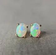 100% Original Fire Opal Oval Gemstone 925 Sterling Silver Women Stud Earrings