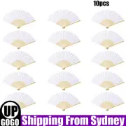 10x DIY White Blank Folding Bamboo Fan Foldable Hand Paper Fan Party Decor Lot