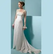 NWT Alfred Angelo Satin & Chiffon A-Line Chapel Train Wedding Dress 8