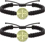 Daxtril 2 PCS Catholic Bracelet San Benito Bracelet Saint Benedict, Medal Bracelet Adjustable String Bracelets Religious Gifts for Men Women Gifts