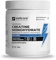 Green Velly Indian Wellcore - Micronised Creatine Monohydrate (100g, 33 Servings) Unflavoured | 100% Pure Creatine | Rapid Absorption | Enhanced Muscle strength and power | Fast Recovery | Increased Muslce Mass