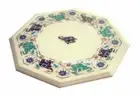 3'X3' White Marble Console table Top Welcoming Elephant Design Inlay Home Decor
