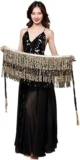 [LEIXIUSM] Women Skirt Tassels Scarf Dance Sequins Costume Wrap Bead Outfit Belt Skirt