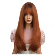 Long Wig with Bangs for Women Straight Orange Wig Layered Synthetic3127