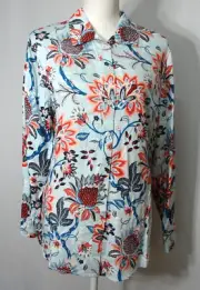 New Chicos 2 Sandwash Satin Paisley Floral Print Button Up Shirt Top Modal US L