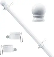 5 FT White Flag Pole, Tangle Free Spinning Stainless Steel Flagpole, Suitable fo