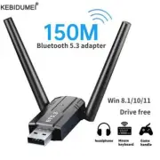 150M Bluetooth 5.3 USB Dongle Adapter for PC Win11 10 8.1 Mouse Keyboard Audio