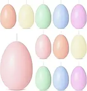 Rossesay 12 Pcs Easter Colored Egg Shaped Votive Candle 1.8 x 2.4'' Unscented Pink Orange Yellow Green Blue Purple Macaron Easter Egg Candle DIY Smokeless Easter Decoration Tealight Home Party Holiday