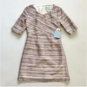 NWT Cece Cynthia Steffe Women Adele Pink Gold Metallic Striped Polyester Dress 4