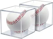 2Pcs Acrylic Baseball Display Case, Clear UV Protected Acrylic Boxes for Memorabilia Ball Display Holder
