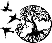 11'' Metal Black Tree of Life, Decor Wall Art, 3 Birds Metal Wall Hanging Round Metal Sculpture for Bedroom Living Room Balcony Garden Office Decor