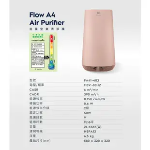 伊萊克斯Electrolux Flow A4 UV 抗菌空氣清淨機 FA41-403