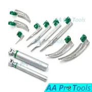 SET OF 9 FIBER OPTIC MAC & MILLER LARYNGOSCOPE BLADE+2 HANDLE COMPLETE LS-3125