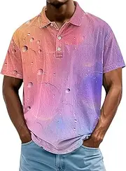 [Generic] Polo Shirts for Men Gradient Print Golf T-Shirts 3 Buttons Summer Short Sleeve Tops Big and Tall Loose Fit Shirt 2025