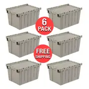 (6-Pack) Plastic Storage Container Organizer Shipping Tote Stackable Bins w/ Lid