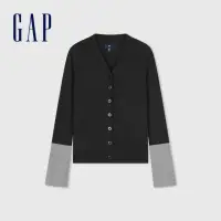 在飛比找momo購物網優惠-【GAP】女裝 V領針織外套-黑色(874387)