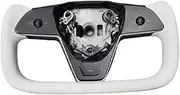 Yoke Handle Model Y 3 Heating Steering Wheel Model-X-Style Compatible With Tesla Personalized Racing Leather Customized Model Y 3 2017-2024(New Model Y white)