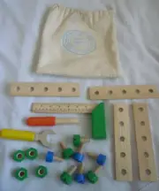Let's Learn! Pottery Barn Kids Wooden Tool Set Wood Toys Wrench Screwdriver Nuts