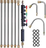 Xiny Tool Pressure Washer Extension Wand, 10 Pack Upgrade Power Washer Lance with 5 Atomization Nozzle Tips, 30°, 90°,1 Gutter Cleaner Attachment Curved Rod, 1/4" Quick Connect, 4000 PSI