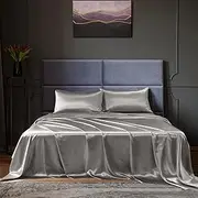 Royal Comfort Sheet Set Satin Polyester, Ultra Soft, Breathable, Silky Smooth, 1 x Fitted Sheet, 1 x Flat Sheet, 2 x Pillowcases(4 Pcs, King, Charcoal)
