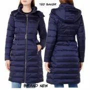 Ted Baker Aliciee Quilted Belted Coat Navy Size 0 Size 2 US New With tag