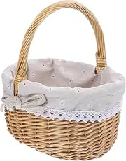 Abaodam 1Pc Portable Wicker Woven Storage Basket with Linen Cloth Liner for Decorative Home Use Wedding Durable Capacity Flower and Dessert Organizer