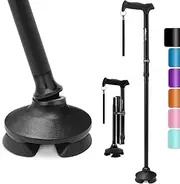 Rehaescort Walking Cane for Men & Women - Folding, Adjustable, Lightweight, Walking Canes for Seniors Balance, Free Standing, Pivot Tip, Soft Handle, Foldable Walking Sticks with Travel Bag (Black)