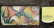 ANUSCHKA Hand Painted Leather Tri-Fold Wallet - Clutch NWT 1701-GBP