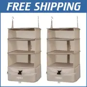 Beige Portable Suitcase Organizer - Travel Packing Cube with Hanging Shelves
