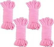 MOUYAT 4 Pack 10m 32 Feet Long 8mm Thick Soft Cotton Rope, Pink Rope Craft Cotton String, All Purpose Cotton Braided Rope Durable Twisted Cord