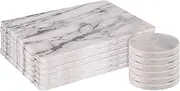 Argon Tableware Marble Placemats & Round Coasters Set - 12pc - White - Kitchen Dining Table Mats Bar Drinks Coaster Protector Place Mats for Home, Restaurant Catering
