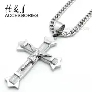18-40"MEN Stainless Steel 7mm Silver Cuban Curb Chain JESUS Cross Pendant*PJ28