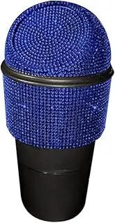 MYHOBBY Car Mini Trash Bin with Lid,Bling Crystal Studded Trash Holder Rubbish Litter Storage Box Automotive Interior Accessory,Blue